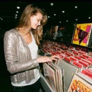 Tokyo Darling Silver Sequin Open Front Draped Blazer Cardigan